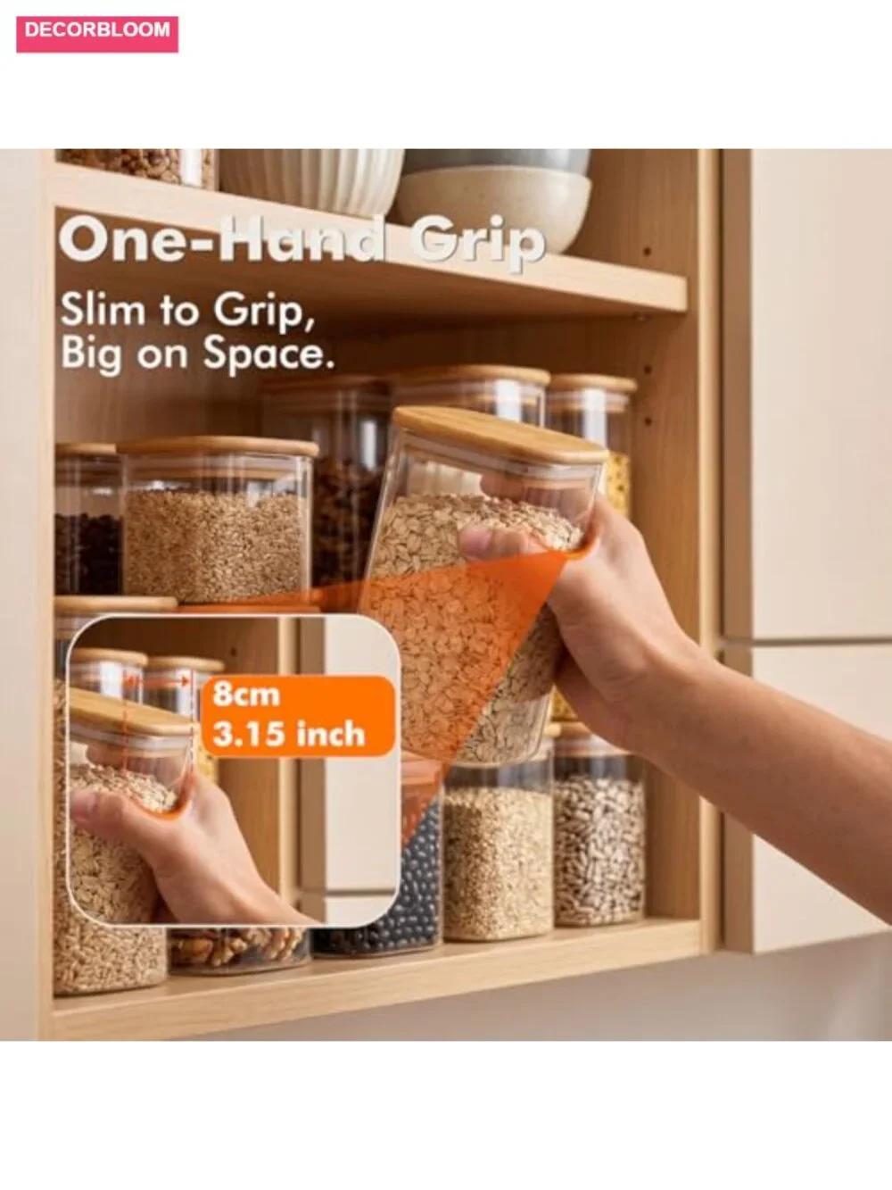 6-Pack 1.2Qt Rectangle Glass Storage Jars with Bamboo Lids - Airtight Food